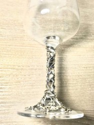 Metal İşlemeli El Yapımı Soğuk Kesim Özel Şarap Kadehleri - Antik Gümüş Kaplama - Thumbnail