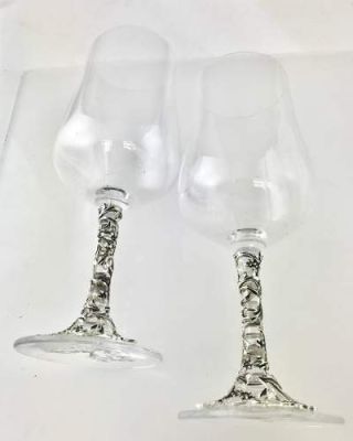 Metal İşlemeli El Yapımı Soğuk Kesim Özel Şarap Kadehleri - Antik Gümüş Kaplama