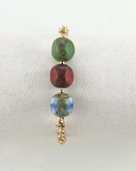 3 Renkli Naturel Kesim Yeşim (Jade Stone) Taşlı Bileklik - Gold Kaplama - Thumbnail