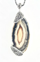 Swarovski Hematite ve Kristal Taş işlenmiş Agat Taşlı Uzun Kolye - Siyah Kaplama - Thumbnail
