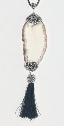 Swarovski Hematit Taş İşlenmiş Agate (Akik) Taşlı Uzun Kolye - Siyah Kaplama - Thumbnail