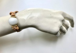 Beyaz Porselen Taşlı Zarif Bileklik - Gold Kaplama - Thumbnail
