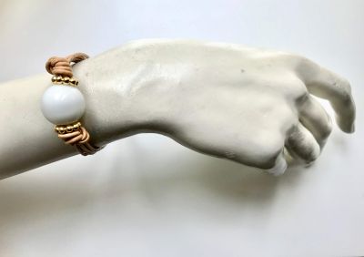 Beyaz Porselen Taşlı Zarif Bileklik - Gold Kaplama