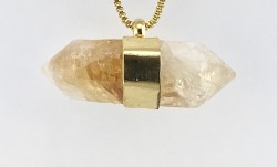 Sitrin Kristal Taşlı Uzun Kolye - Altın (Gold) Kaplama - Thumbnail