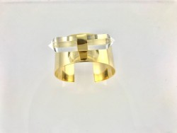 Kuvars Kristal Taşlı Geniş Bileklik ( Cuff) - Altın (Gold) Kaplama - Thumbnail