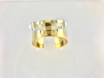 Kuvars Kristal Taşlı Geniş Bileklik ( Cuff) - Altın (Gold) Kaplama