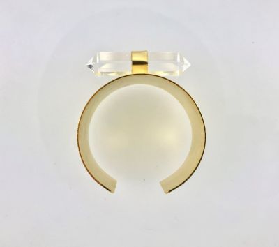 Kuvars Kristal Taşlı Geniş Bileklik ( Cuff) - Altın (Gold) Kaplama