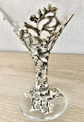 İki Adet Ayak ve Gövdesi Metal İşlemeli Martini Bardağı - Antik Gümüş Kaplama - Thumbnail