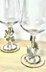 Metal İşlemeli El Yapımı Soğuk Kesim Özel Şarap Kadehleri - Antik Gümüş Kaplama - Thumbnail