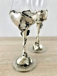Metal İşlemeli El Yapımı Özel Likör Kadehleri - Antik Gümüş Kaplama - Thumbnail