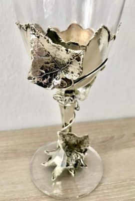 Metal İşlemeli El Yapımı Victoria Stili Özel Şarap Kadehleri - Antik Gümüş Kaplama
