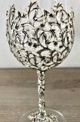 Metal İşlemeli El Yapımı Soğuk Kesim Özel Kutlama Şarap Kadehleri - Antik Gümüş Kaplama - Thumbnail