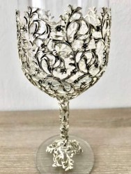 Metal İşlemeli El Yapımı Özel Şarap Kadehleri - Antik Gümüş Kaplama - Thumbnail
