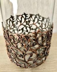 İki Adet Metal İşlemeli Özel El Yapımı Cam Su Bardağı - Antik Bakır Kaplama - Thumbnail
