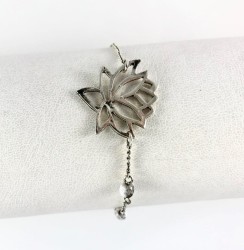 Yeşim ( Jade) Taşlı Lotus Çiçeği Bileklik - Antik Gümüş Kaplama - Thumbnail