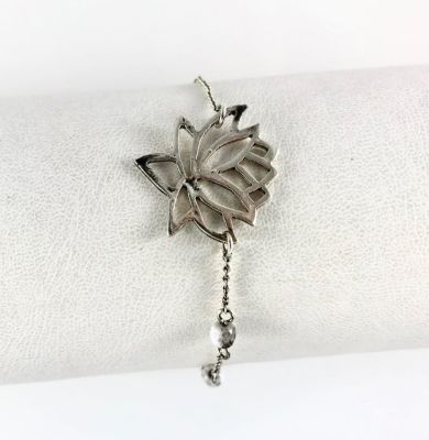 Yeşim ( Jade) Taşlı Lotus Çiçeği Bileklik - Antik Gümüş Kaplama