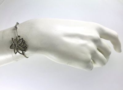 Yeşim ( Jade) Taşlı Lotus Çiçeği Bileklik - Antik Gümüş Kaplama