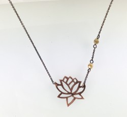 Yeşim ( Jade) Taşlı Lotus Çiçeği Kolye - Antik Bakır Kaplama - Thumbnail