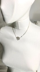 Yeşim ( Jade) Taşlı Lotus Çiçeği Kolye - Antik Gümüş Kaplama - Thumbnail