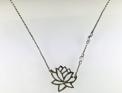 Yeşim ( Jade) Taşlı Lotus Çiçeği Kolye - Antik Gümüş Kaplama