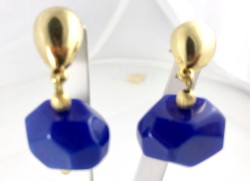 Saks Mavi Yeşim ( Jade) Taşlı Zarif Küpe - Altın (Gold) Kaplama - Thumbnail