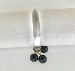 Siyah Yeşim ( Jade) Taşlı Tüp Pleksi Tasarım Bileklik - Altın ( Gold) Kaplama - Thumbnail