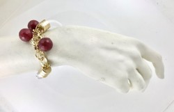 Bordo Yeşim ( Jade) Taşlı Tüp Pleksi Tasarım Bileklik - Gold Kaplama - Thumbnail