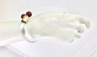 Bordo Yeşim ( Jade) Taşlı Tüp Pleksi Tasarım Bileklik - Gold Kaplama