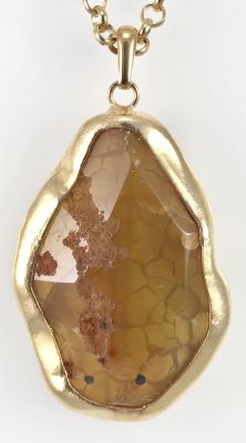 Akik (Agate) Taşlı Uzun Kolye - Altın (Gold) Kaplama