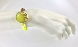 Sarı Yeşim ( Jade) Taşlı Yaprak Figürlü Bileklik - Gold Kaplama - Thumbnail