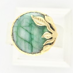 Yeşim ( Jade) Taşlı Yaprak Figürlü Yüzük - Gold Kaplama - Thumbnail