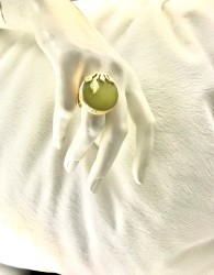 Yeşim ( Jade) Taşlı Yaprak Figürlü Yüzük - Gold Kaplama - Thumbnail