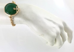 Zümrüt Yeşili Yeşim ( Jade) Taşlı Yusufçuk Figürlü Bileklik - Gold Kaplama - Thumbnail