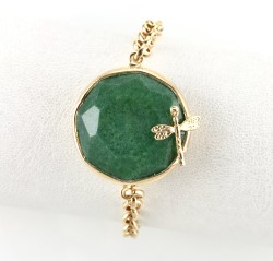 Zümrüt Yeşili Yeşim ( Jade) Taşlı Yusufçuk Figürlü Bileklik - Gold Kaplama - Thumbnail