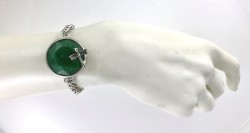 Zümrüt Yeşili Yeşim ( Jade) Taşlı Yusufçuk Figürlü Bileklik - Rhodium Kaplama - Thumbnail