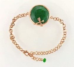 Zümrüt Yeşili Yeşim (Jade) Taşlı Yusufçuk Figürlü Bileklik - Rose gold kaplama - Thumbnail