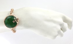 Zümrüt Yeşili Yeşim (Jade) Taşlı Yusufçuk Figürlü Bileklik - Rose gold kaplama - Thumbnail