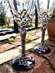 Metal İşlemeli El Yapımı Özel Kutlama Şarap Kadehleri - Antik Gümüş Kaplama - Thumbnail