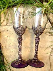 Metal İşlemeli El Yapımı Özel Kutlama Şarap Kadehleri - Antik Bakır Kaplama - Thumbnail