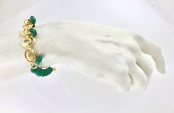 Yeşil Yeşim (Jade) Taşlı Örgü İpli Sonsuzluk Figürlü Bileklik - Altın (Gold) Kaplama - Thumbnail