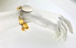 Sarı Akik Taşlı Charm (Sallantılı) Bileklik - Gold Kaplama - Thumbnail