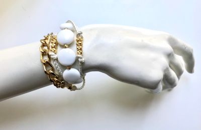 Porselen Taşlı Çok Sıralı Bileklik - Gold Kaplama