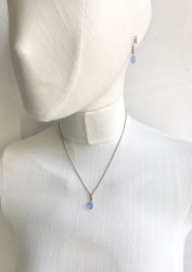Swarovski Air Blue Opal Kristal Taşlı Kolye-Küpe Takım - Rhodium Kaplama - Thumbnail