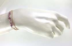 Swarovski Ametist Kristal (Bicone Crystal Amethyst) Taşlı Çift Zincirli Bileklik - Altın (Gold) Kaplama - Thumbnail