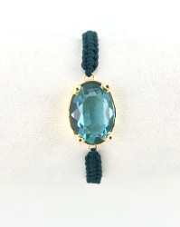 Swarovski Mavi Kristal (Blue Zircon) Taşlı Örme Bileklik - Altın (Gold) Kaplama - Thumbnail