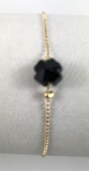 Swarovski Siyah Kristal Uğur Taşlı Bileklik - Gold Kaplama - Thumbnail