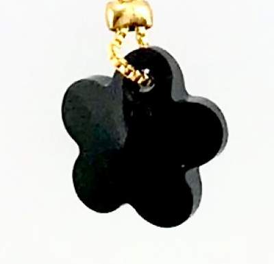 Swarovski Siyah Kristal Çiçek Taşlı (Jet Stone) Kolye - Altın (Gold) Kaplama