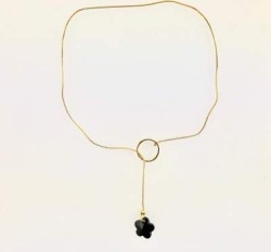 Swarovski Siyah Kristal Çiçek Taşlı (Jet Stone) Kolye - Altın (Gold) Kaplama - Thumbnail
