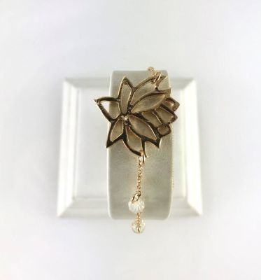 Swarovski Kristal Taşlı Lotus Çiçeği Bileklik - Altın (Gold) Kaplama