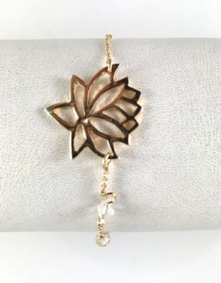 Swarovski Kristal Taşlı Lotus Çiçeği Bileklik - Altın (Gold) Kaplama